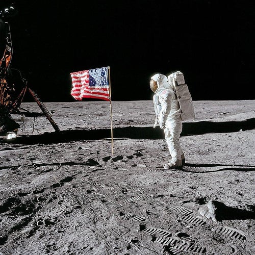 Buzz Aldrin. Apolo 11. Bandera en la Luna" Impresión por sublimación sobre aluminio